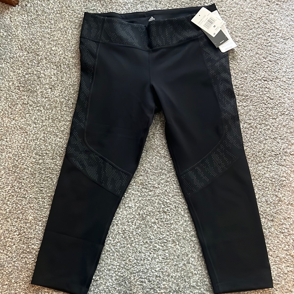 New Adidas Climalite Black Print Workout Cropped Leggings